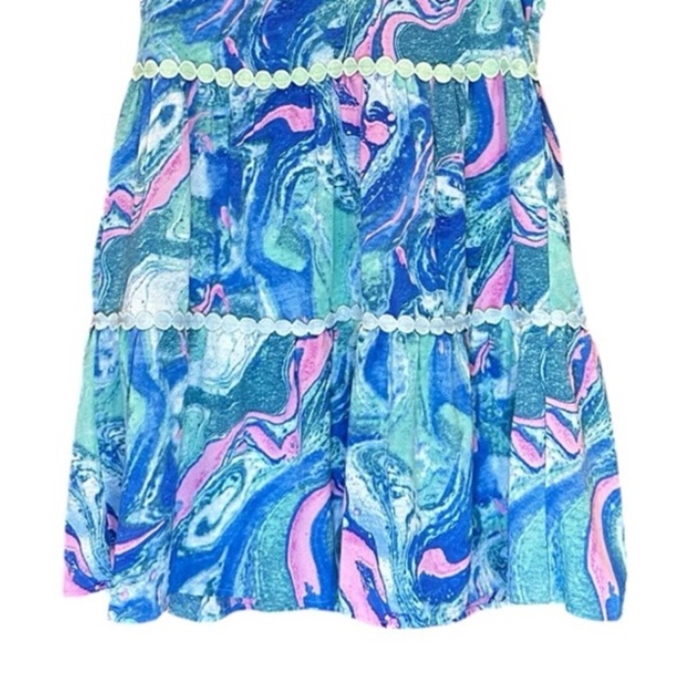 Entro Sleeveless V-Neck Ribbon Detail Tiered Swirl Pattern Dress Size Large - Picture 8 of 11